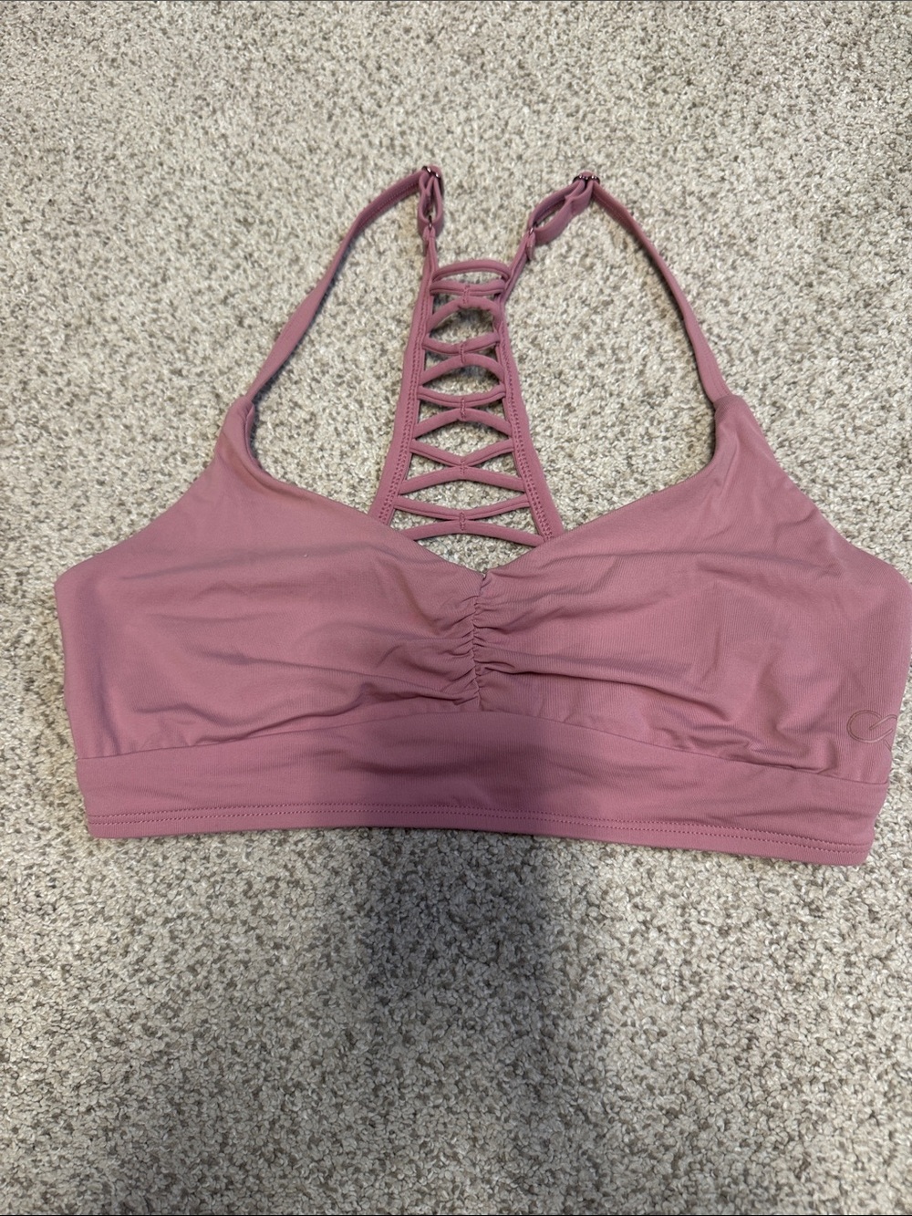 CALIA by Carrie Underwood Mauve Lace-Back Bikini Top